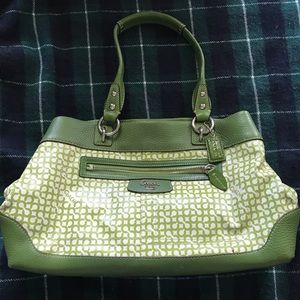 Coach green and white satchel